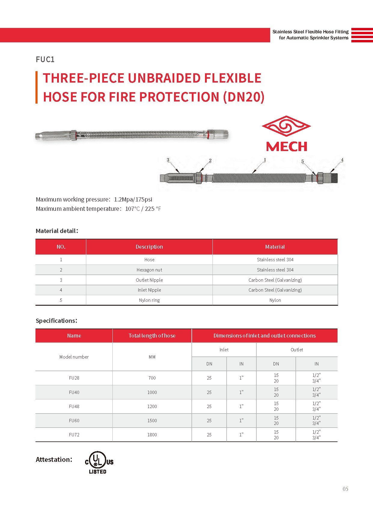 1/2’’ FLEXIBLE HOSE FITTING for Automatic Fire Sprinkler Systems Braided Stainless Steel - Fire Sprinkler Systems