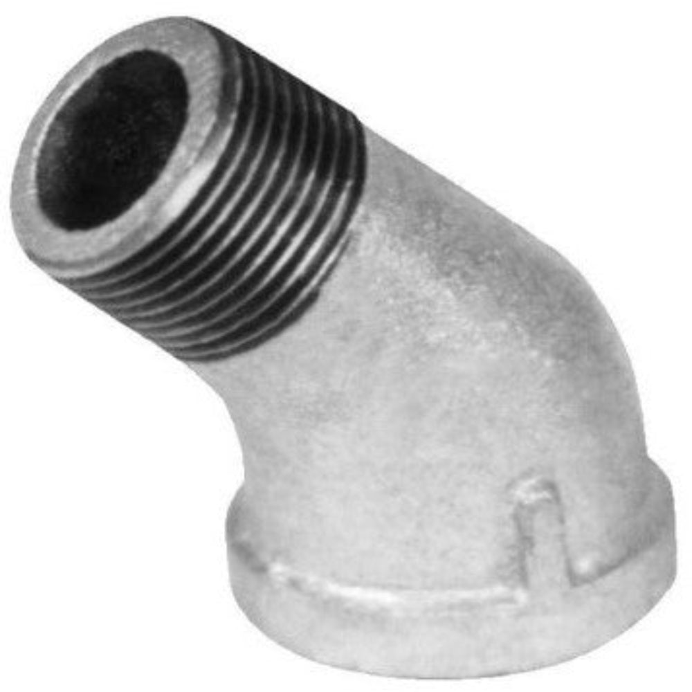 45° Galvanized Street Elbow (MIP × FIP) – Class 150 Malleable Iron, UL/FM Listed