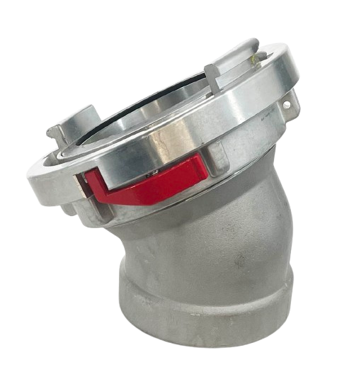 5" Storz Type Connection x 4" FNPT thread with 30 degree elbow